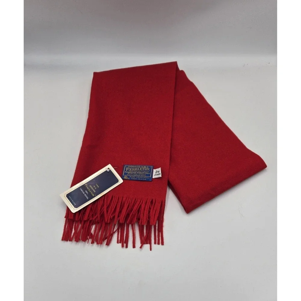 Vintage Pendleton 100% Pure Virgin Wool Red Scarf Warm Casual Made In USA NWT